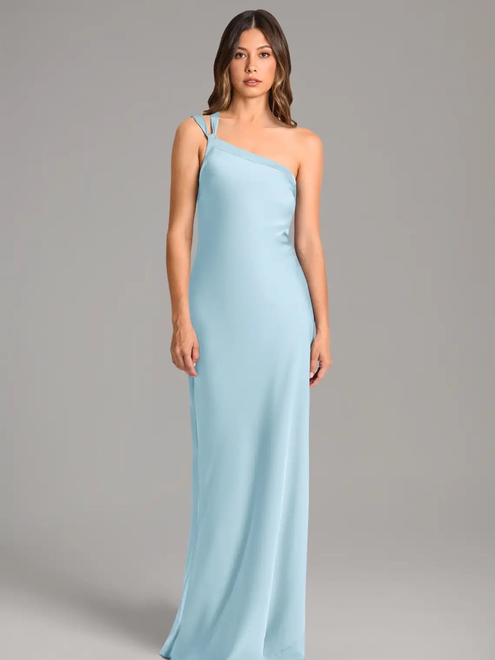 Azazie Monroe One-Shoulder Sky Blue Satin Dress